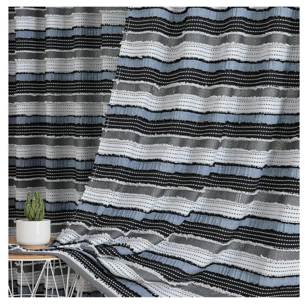 Ovzme Una Boho Striped Textured Light Filtering Window Curtains 84